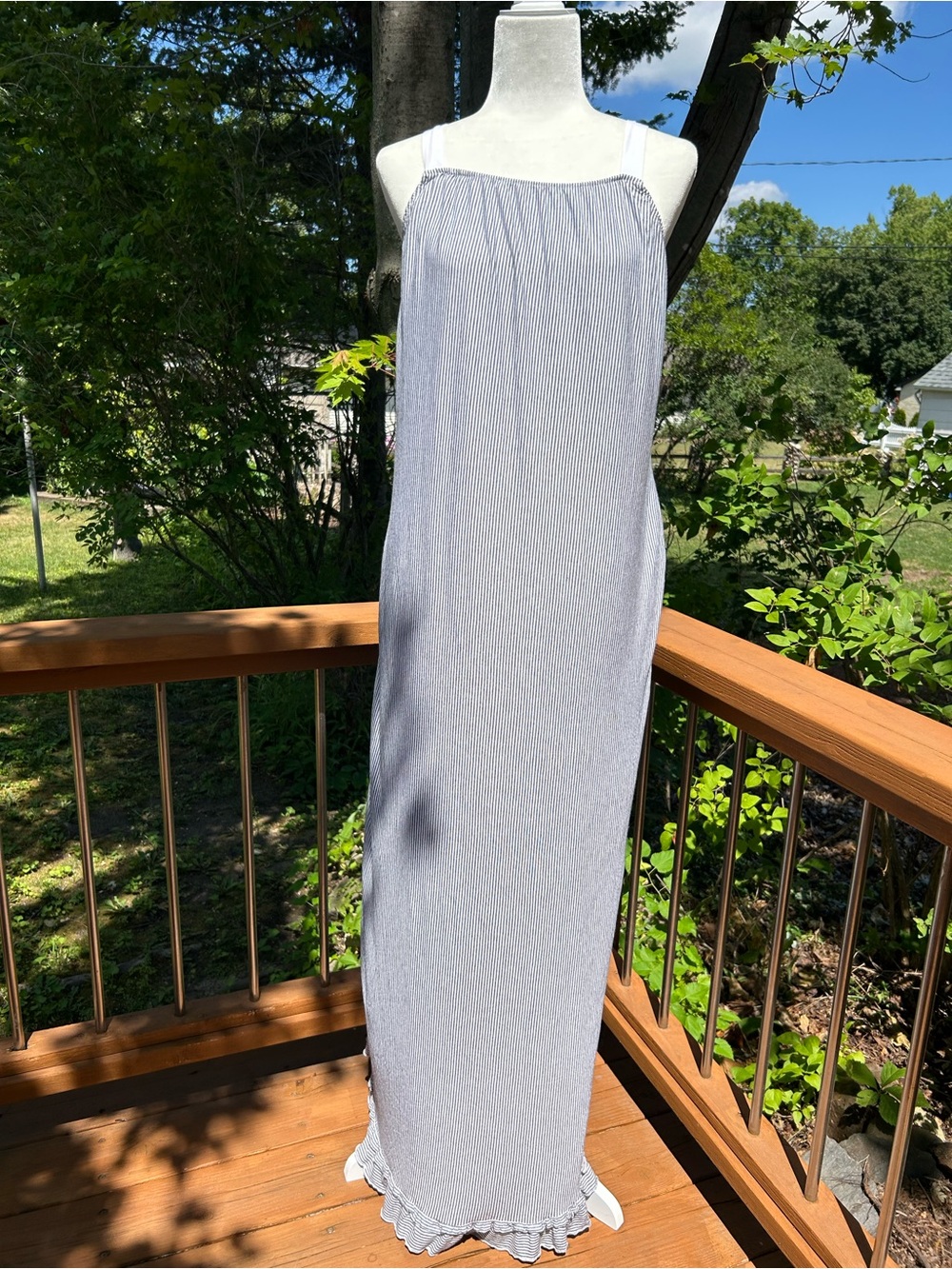 Zara Maxi Dress Thin-Striped Long Ruffle Sleeveless Crossback Size Medium As Is